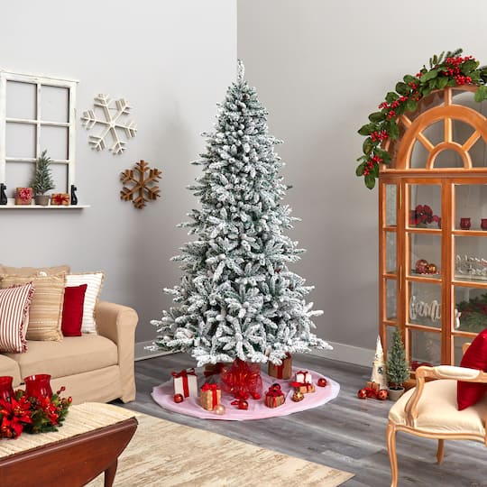 8ft. Pre-Lit Flocked Livingston Fir Artificial Christmas Tree with Pinecones, Clear LED Lights